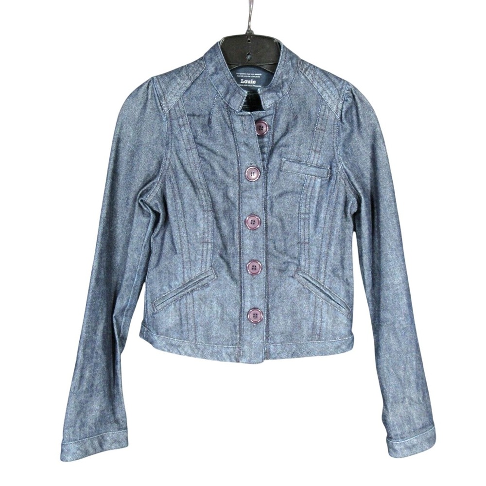 LOUIE Anthropologie STONEWASH DENIM Button-Up CROPPED JEAN MOTO Jacket Sz 0